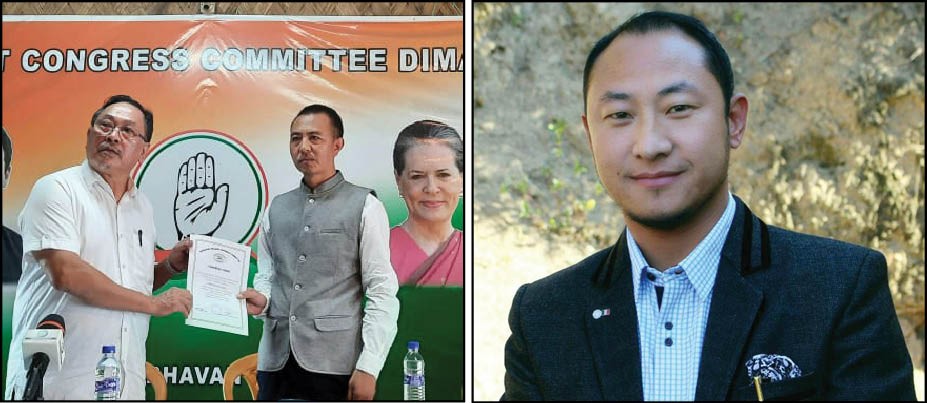 (Left) NPCC President, K Therie handing over the Congress ticket to Khaseo Anar, who is the party’s candidate for the 60 Pungro-Kiphire A/C.  (Right) A file photo of Lirimong Sangtam who has been declared as the BJP candidate for the 60 Pungro-Kiphire A/C bye-election.